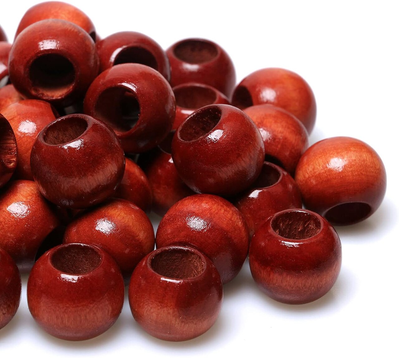 50Pcs 20mm Wood Beads Large Hole Wooden Macrame Beads with Large Hole Red Agate Wooden Loose Beads for Craft/Jewelry Making/Garlands Christmas Tree/Holiday Decor/Handmade Crafts (10mm Hole)